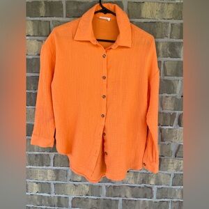 Jolie & Joy tropical oversized cotton orange shirt
